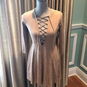 F21 Faux Suede Lace-Up Skater Dress, Small